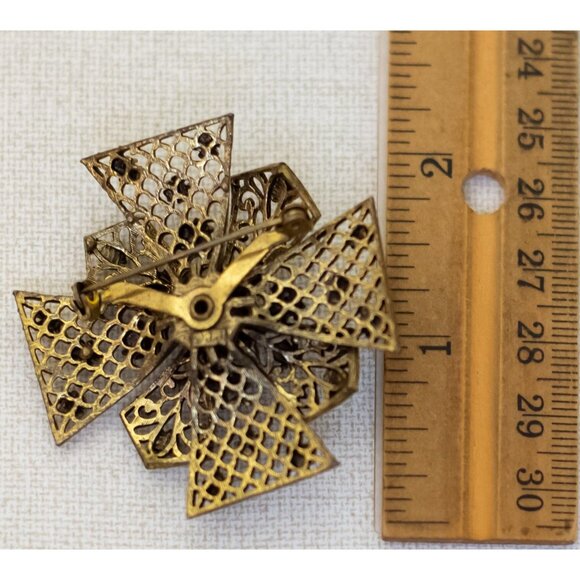 Vintage Green Rhinestone Gold Tone Cross Ribbon Brooch by JJ - T21 - Picture 2 of 2